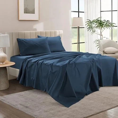 100% Egyptian Cotton Sheets Twin Size - 3 Pieces, Dark Denim Luxury Sheets Twin Sheets Set Cotton | 1000 Thread Count Sheets Twin Bed Sheet Set | Sateen Weave Twin Bed Sheets Set 15" Deep Pocket