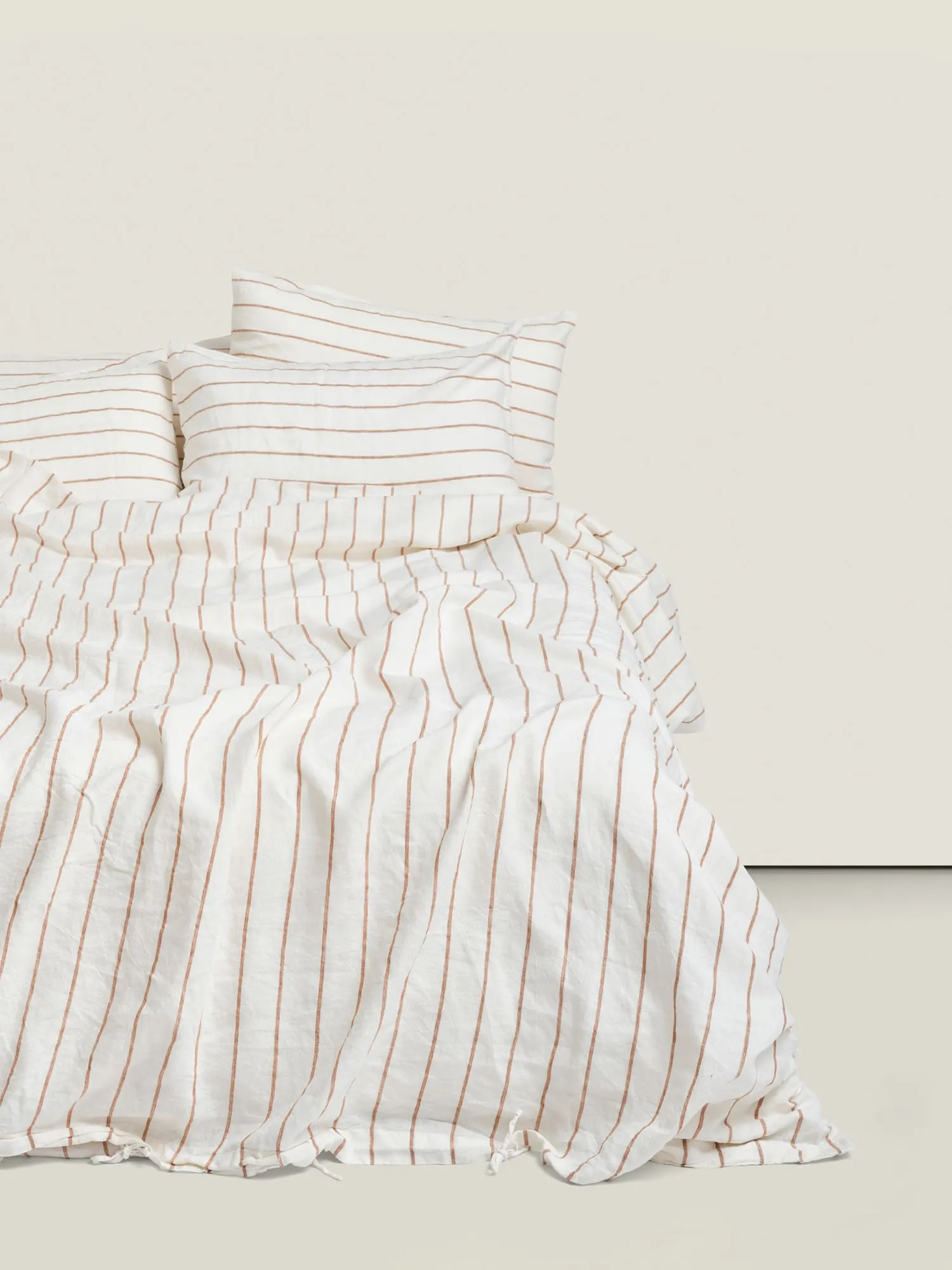 100% Linen Duvet Set in Tobacco Stripes