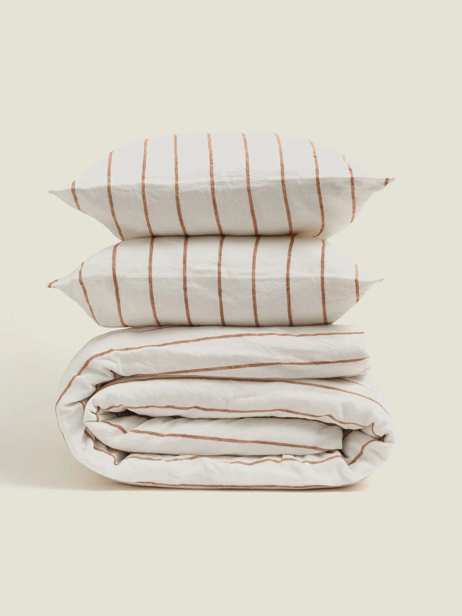 100% Linen Duvet Set in Tobacco Stripes