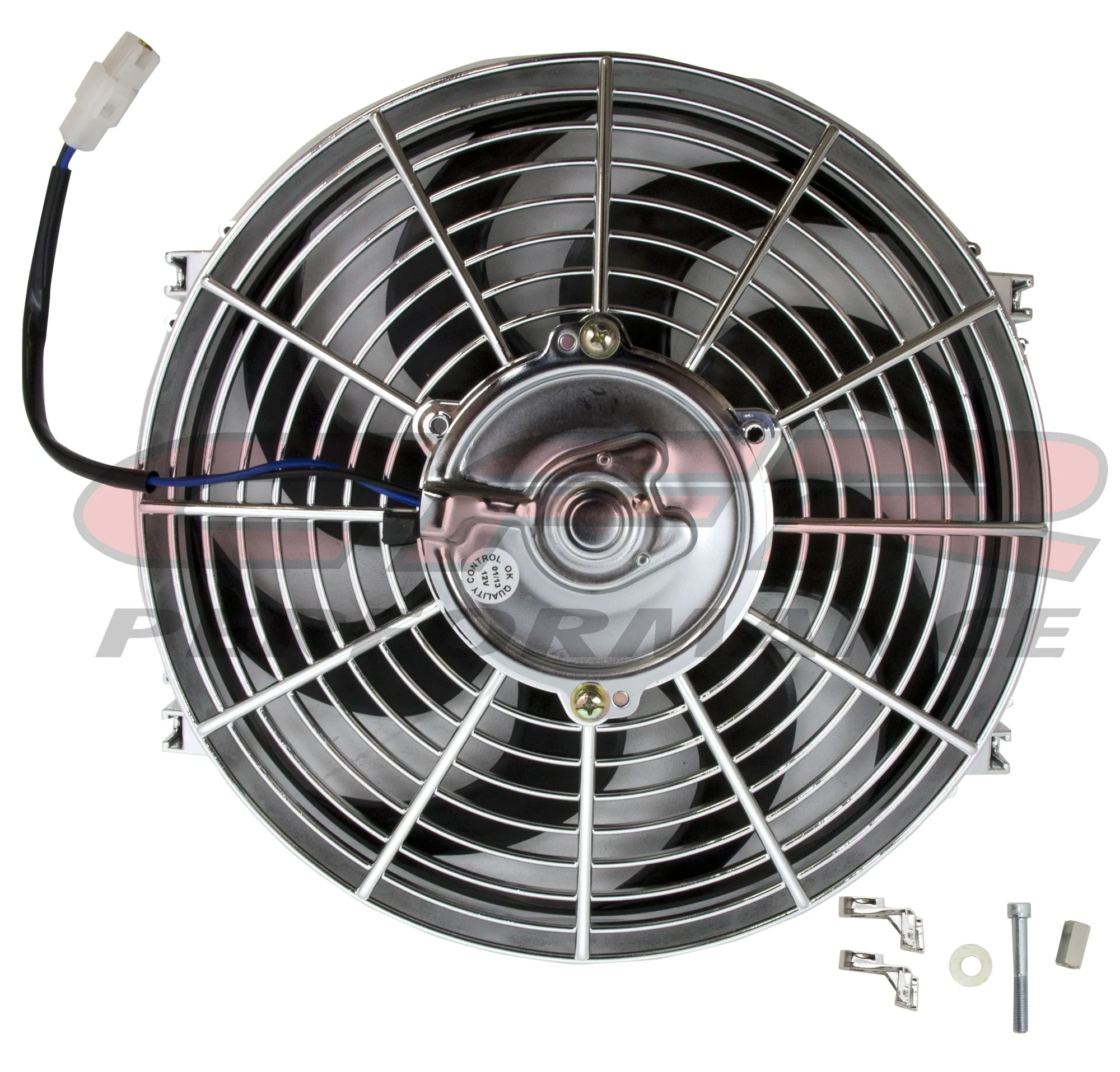 12" HIGH PERFORMANCE ELECTRIC SILVER RADIATOR COOLING FAN - CURVED BLADE - CHROME