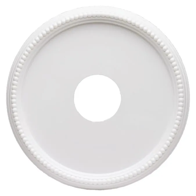 16-Inch Round Beaded Plastic Medallion, White Finish