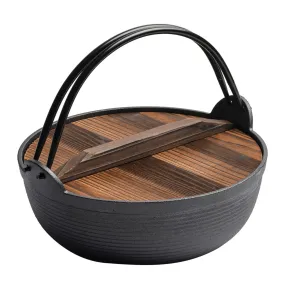 29cm Cast Iron Sukiyaki Shabu Shabu Pot with Wooden Lid