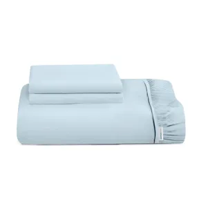 3 Piece Fitted Sheet Set Super Soft Sky Blue Super King Size 200x200 30cm with 2 Pillow Case