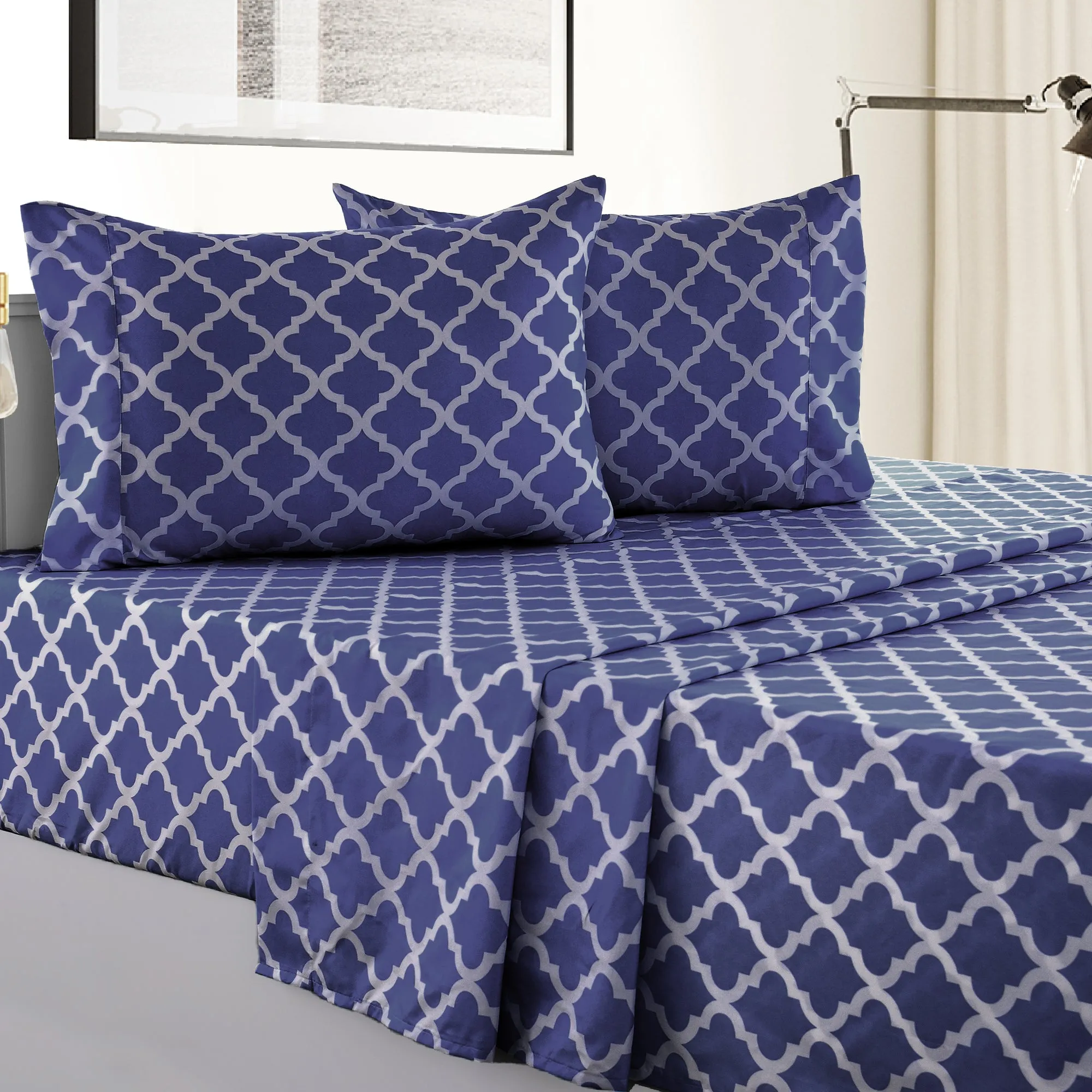 4-Piece Quatrefoil Design Deep Pocket Bed Sheets Set