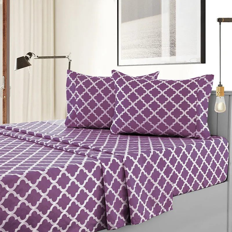 4-Piece Quatrefoil Design Deep Pocket Bed Sheets Set