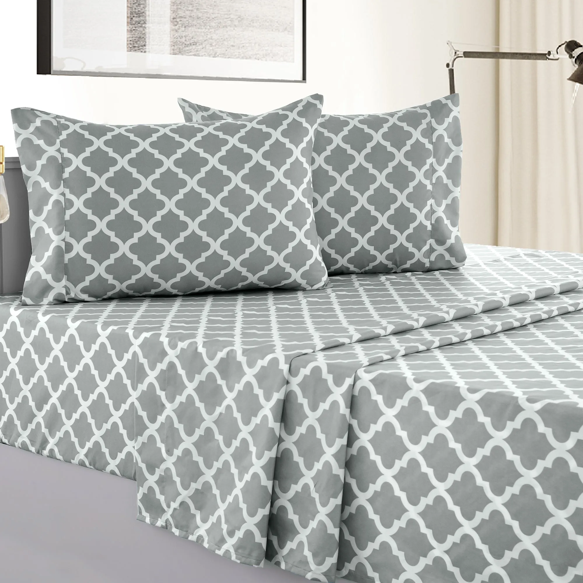 4-Piece Quatrefoil Design Deep Pocket Bed Sheets Set