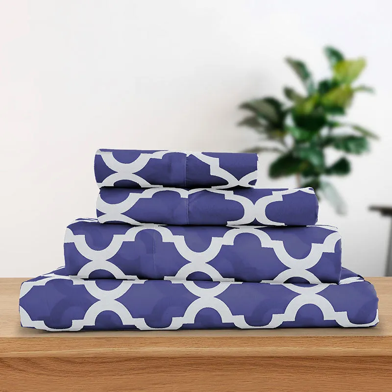 4-Piece Quatrefoil Design Deep Pocket Bed Sheets Set