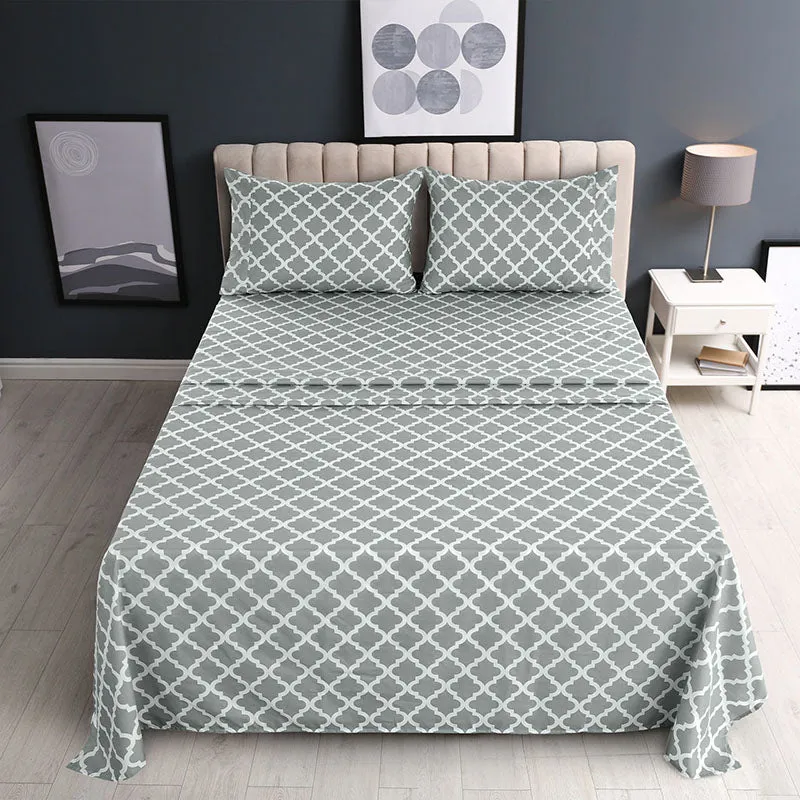 4-Piece Quatrefoil Design Deep Pocket Bed Sheets Set