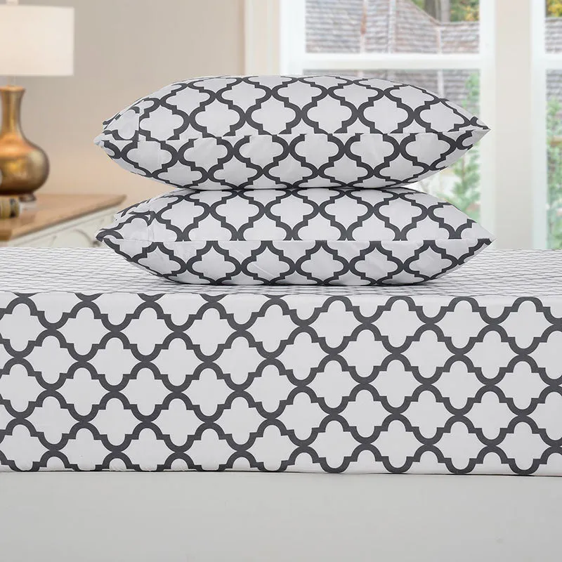 4-Piece Quatrefoil Design Deep Pocket Bed Sheets Set