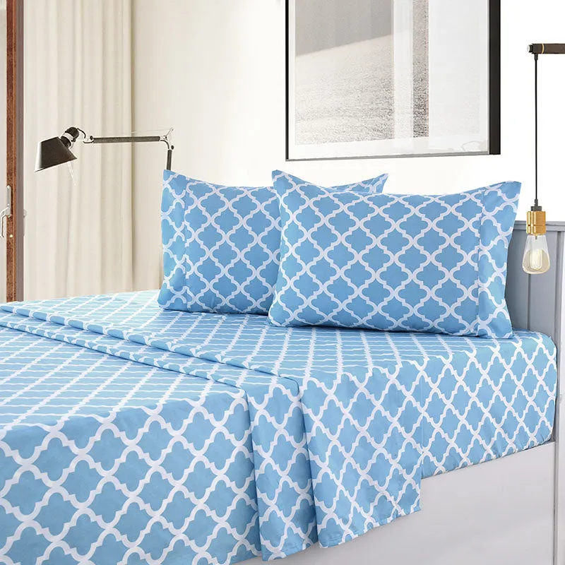 4-Piece Quatrefoil Design Deep Pocket Bed Sheets Set