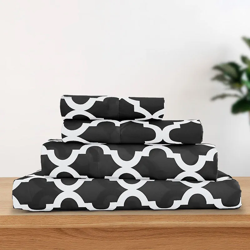 4-Piece Quatrefoil Design Deep Pocket Bed Sheets Set