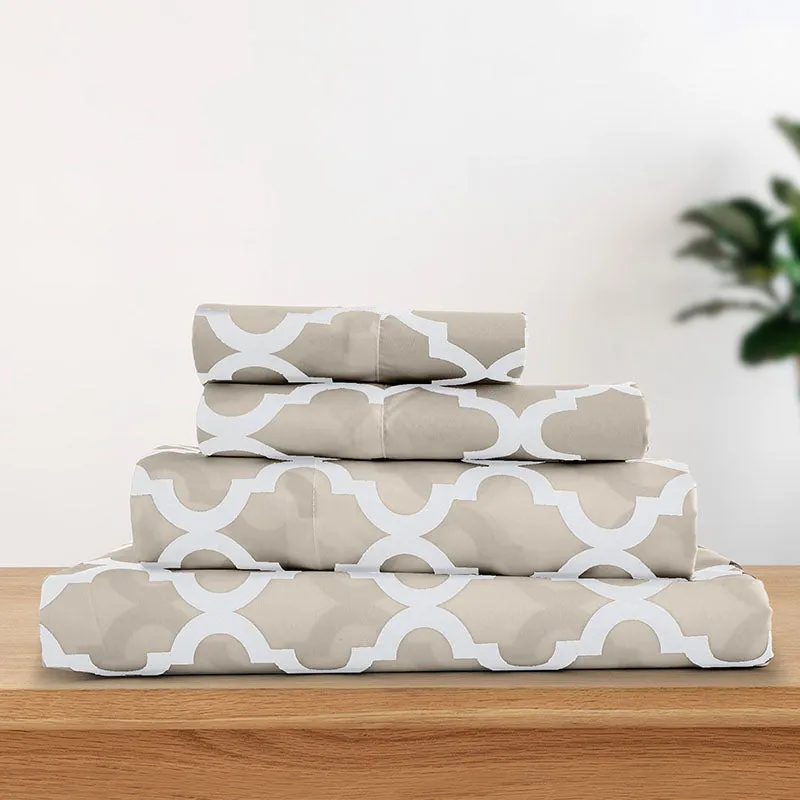 4-Piece Quatrefoil Design Deep Pocket Bed Sheets Set