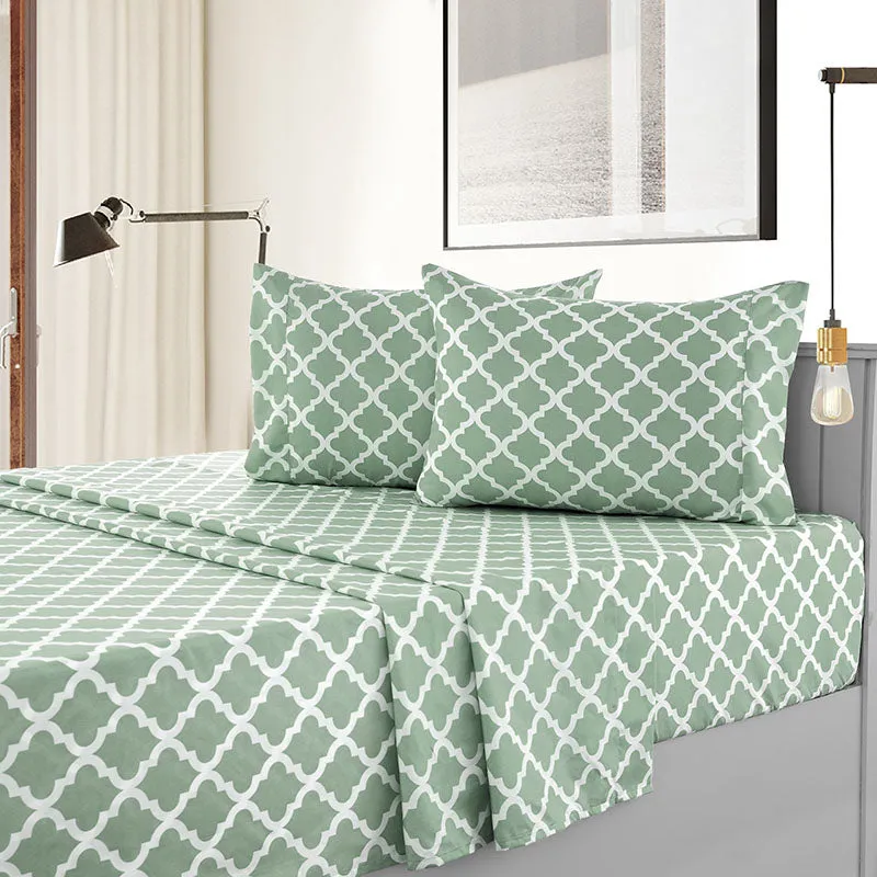 4-Piece Quatrefoil Design Deep Pocket Bed Sheets Set