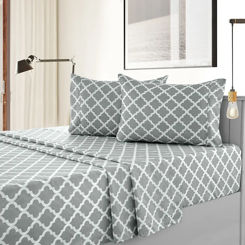 4-Piece Quatrefoil Design Deep Pocket Bed Sheets Set