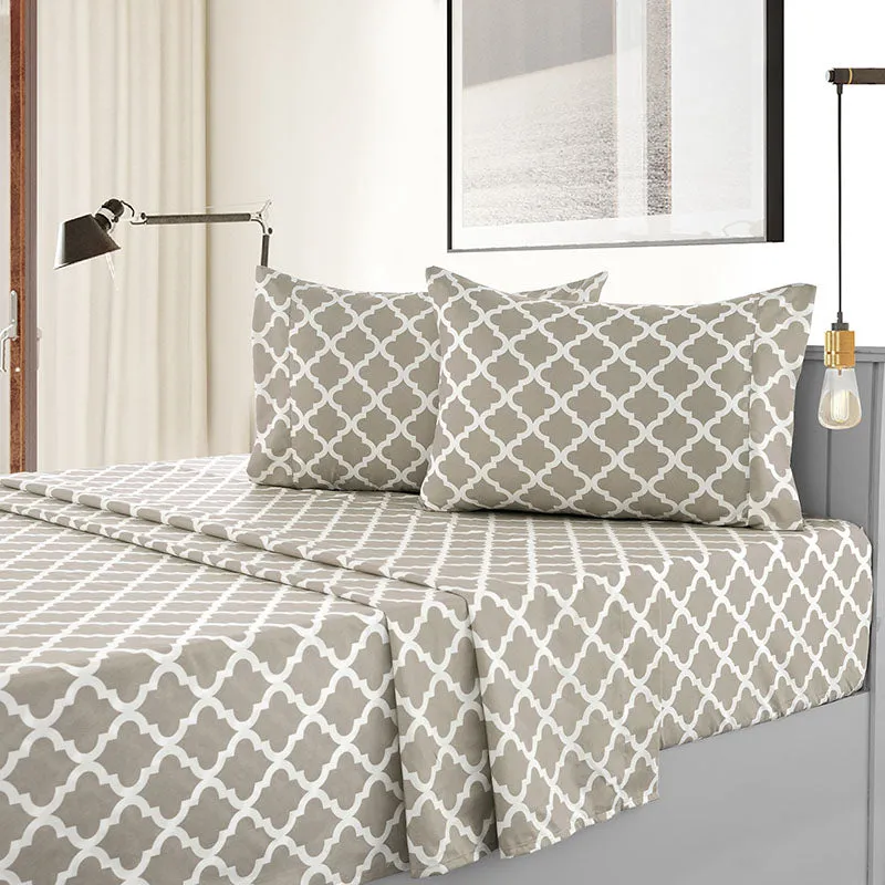 4-Piece Quatrefoil Design Deep Pocket Bed Sheets Set