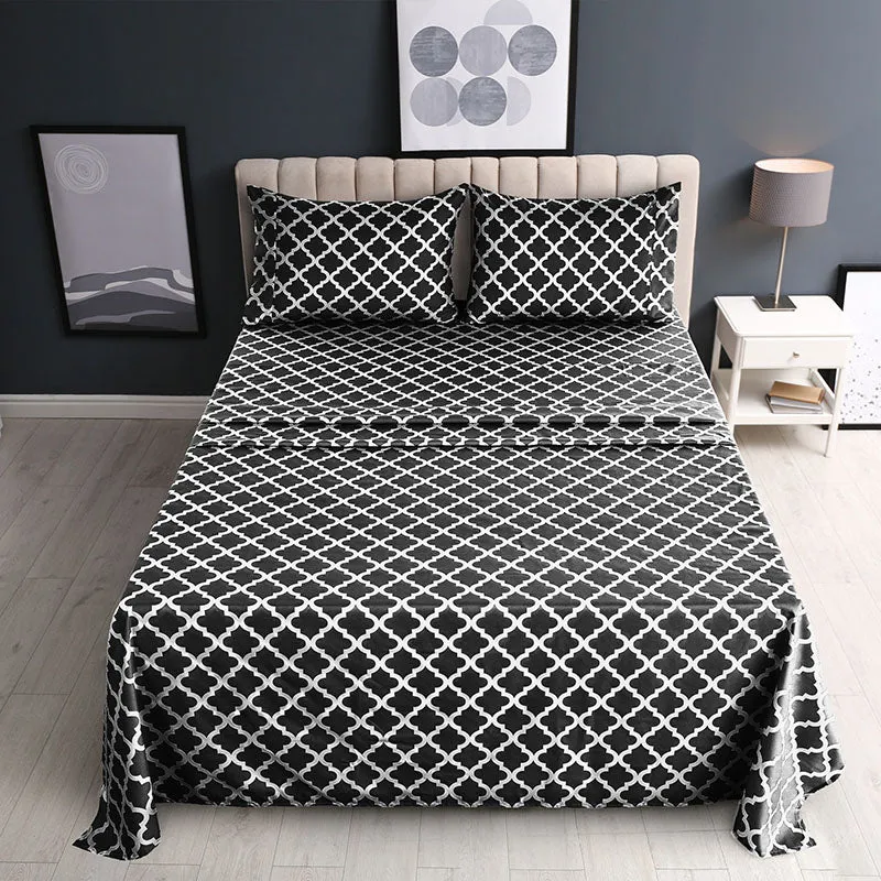 4-Piece Quatrefoil Design Deep Pocket Bed Sheets Set