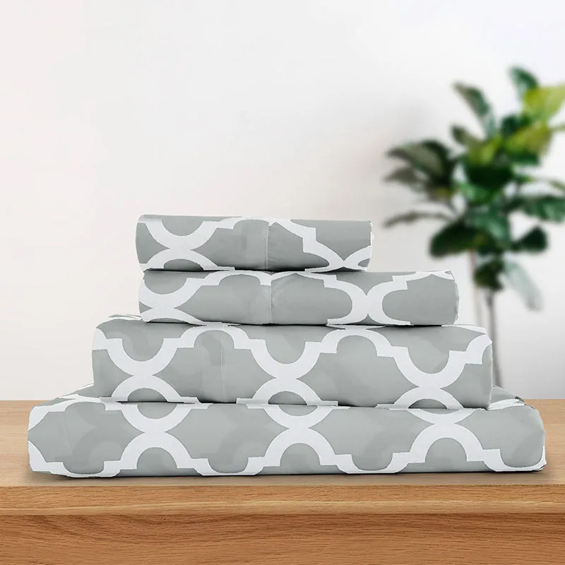 4-Piece Quatrefoil Design Deep Pocket Bed Sheets Set