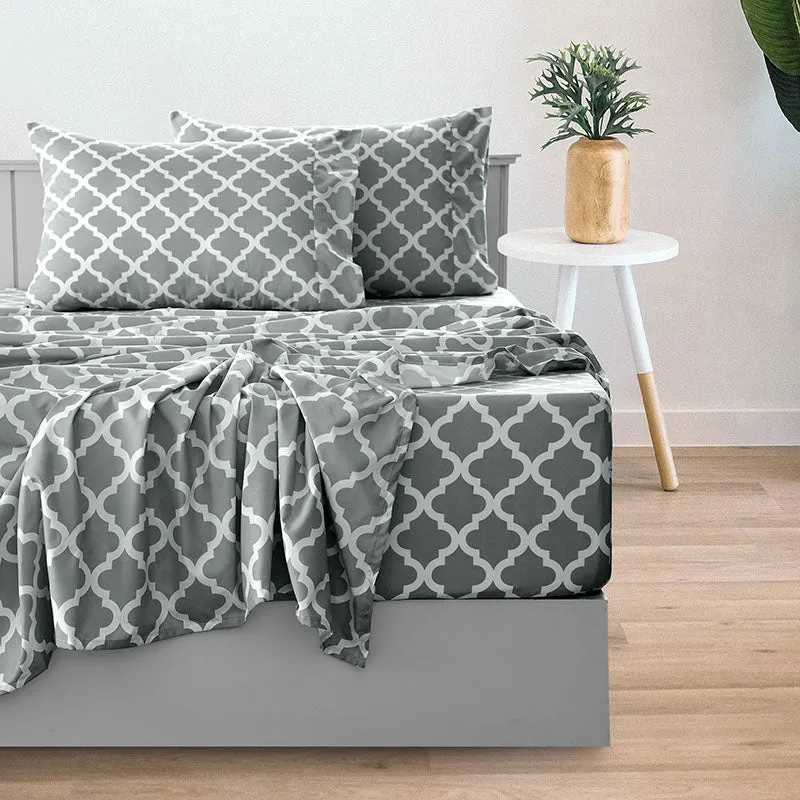 4-Piece Quatrefoil Design Deep Pocket Bed Sheets Set