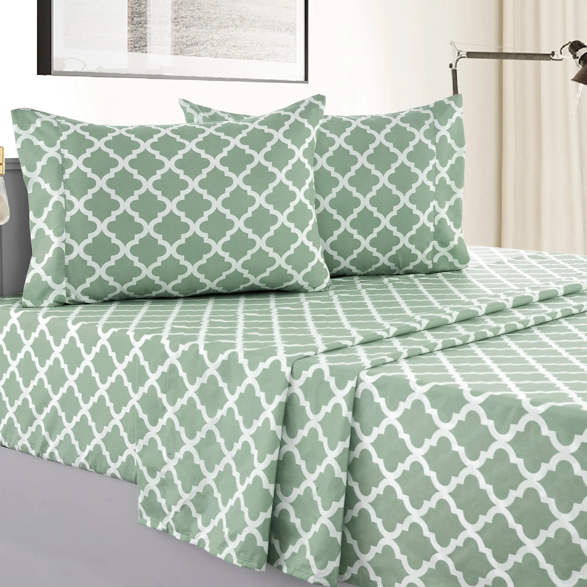 4-Piece Quatrefoil Design Deep Pocket Bed Sheets Set