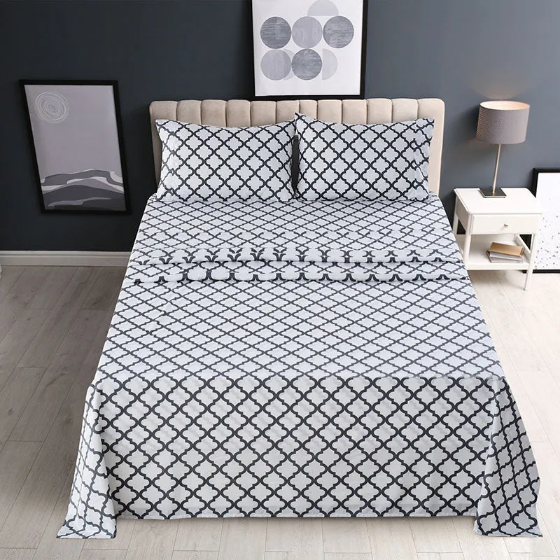 4-Piece Quatrefoil Design Deep Pocket Bed Sheets Set