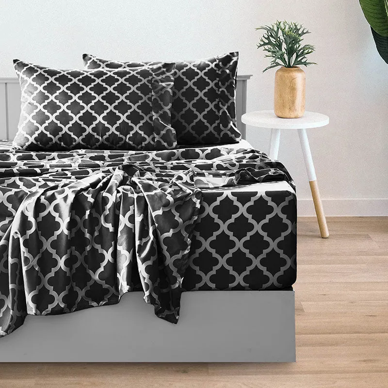 4-Piece Quatrefoil Design Deep Pocket Bed Sheets Set