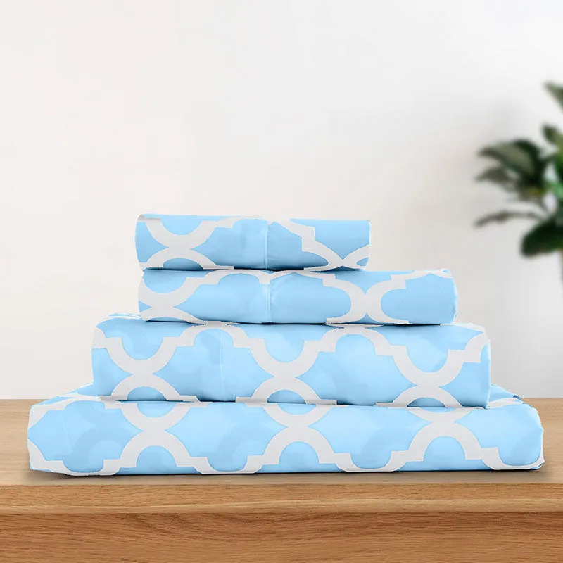 4-Piece Quatrefoil Design Deep Pocket Bed Sheets Set