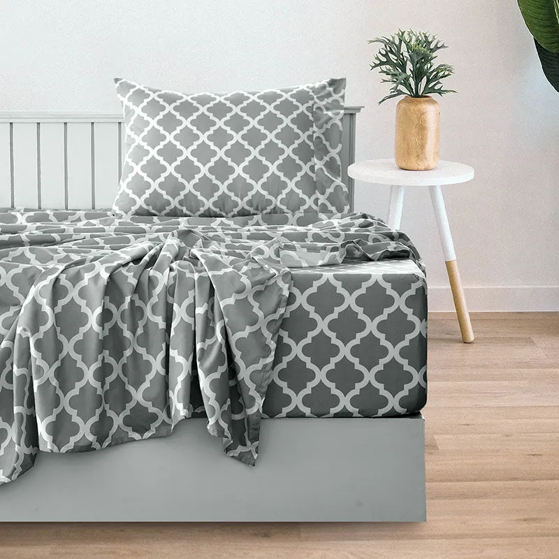 4-Piece Quatrefoil Design Deep Pocket Bed Sheets Set