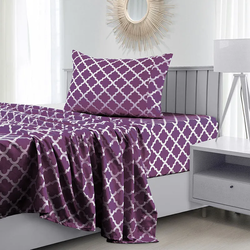 4-Piece Quatrefoil Design Deep Pocket Bed Sheets Set