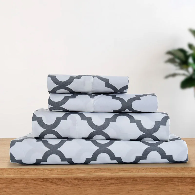 4-Piece Quatrefoil Design Deep Pocket Bed Sheets Set