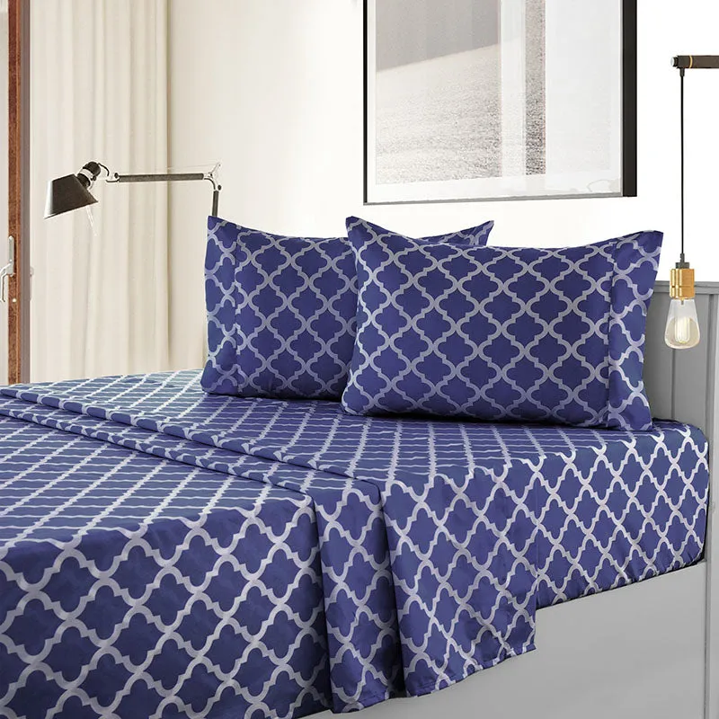 4-Piece Quatrefoil Design Deep Pocket Bed Sheets Set