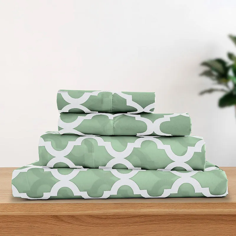 4-Piece Quatrefoil Design Deep Pocket Bed Sheets Set