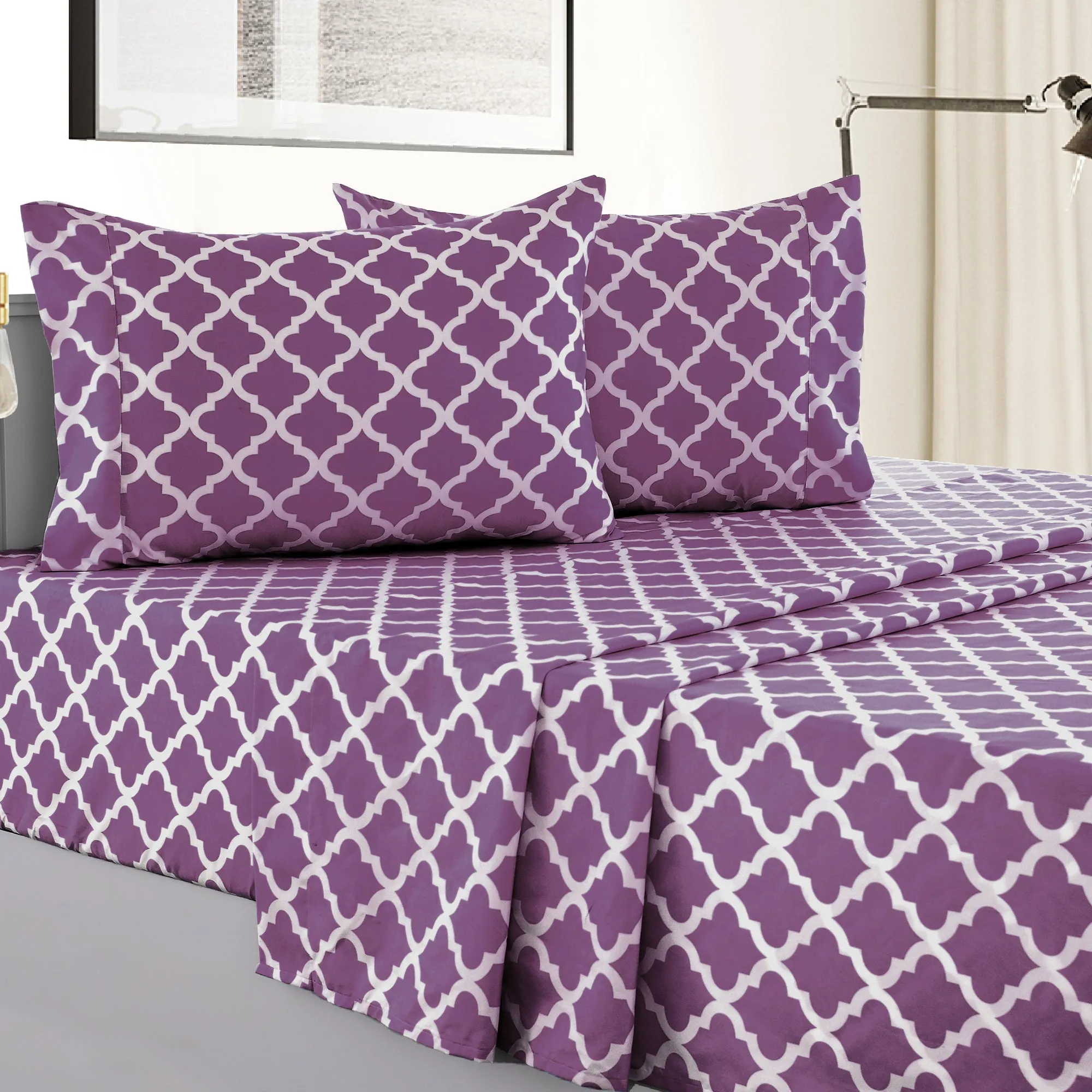 4-Piece Quatrefoil Design Deep Pocket Bed Sheets Set