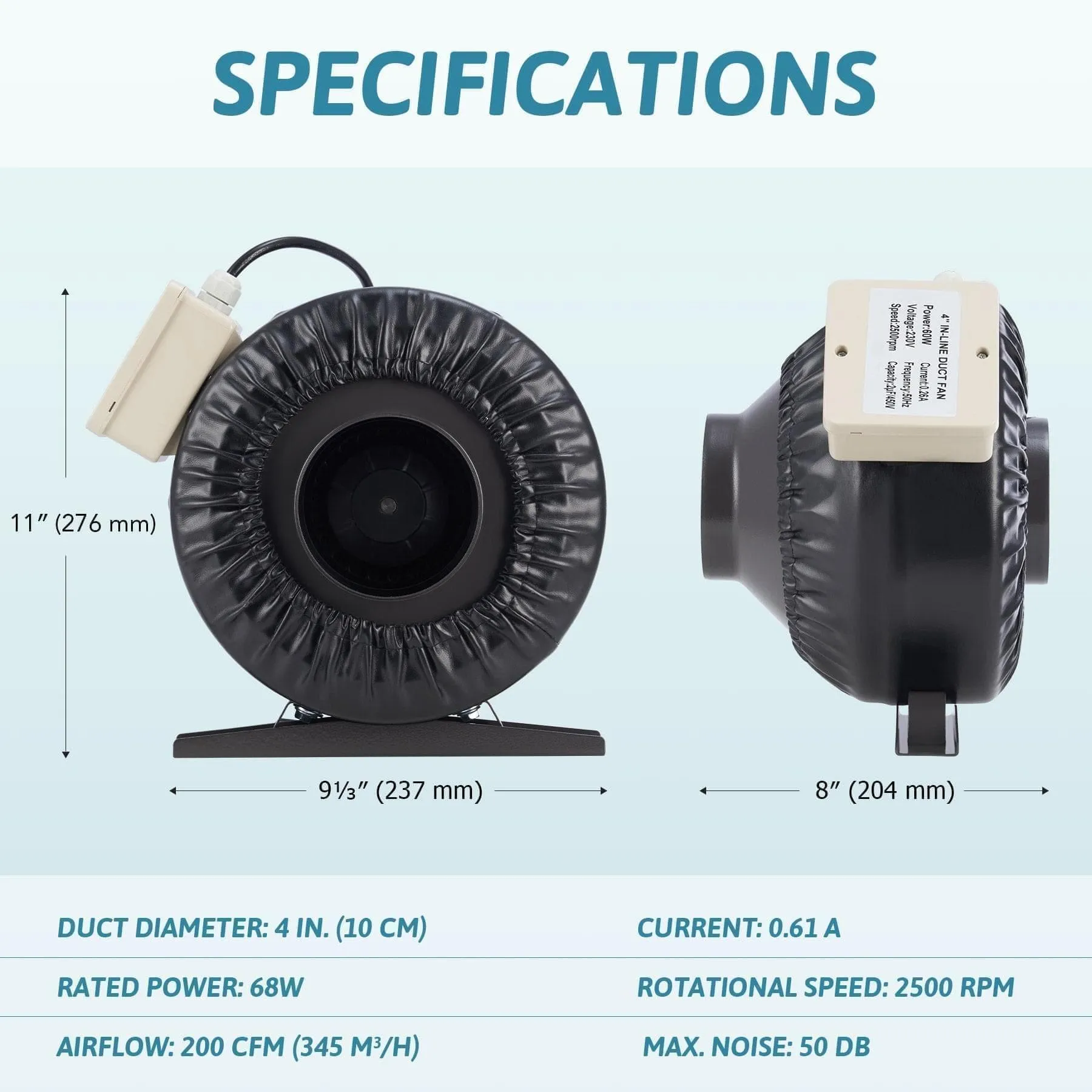 4"/6" Inline Duct Fan for Laser Engraver Cutter with Continuously Variable Speed Controller