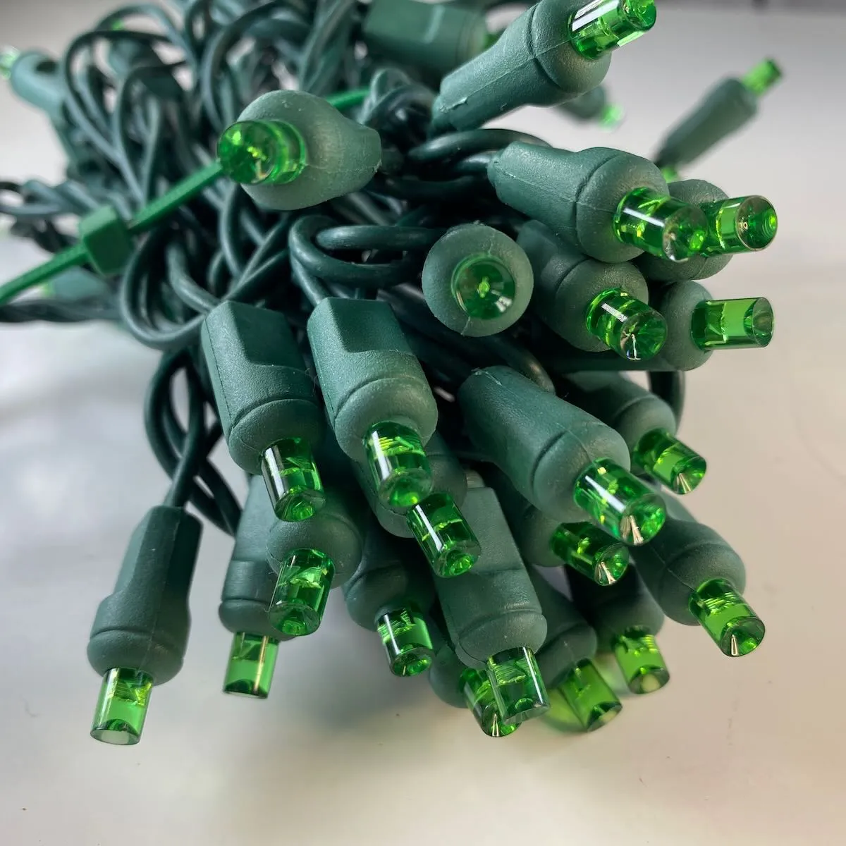 50-light  5mm Green LED Christmas Lights, Green Wire 6" Spacing