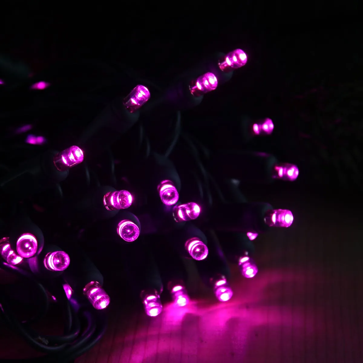 50-light  5mm Purple LED Christmas Lights, 6" Spacing Green Wire