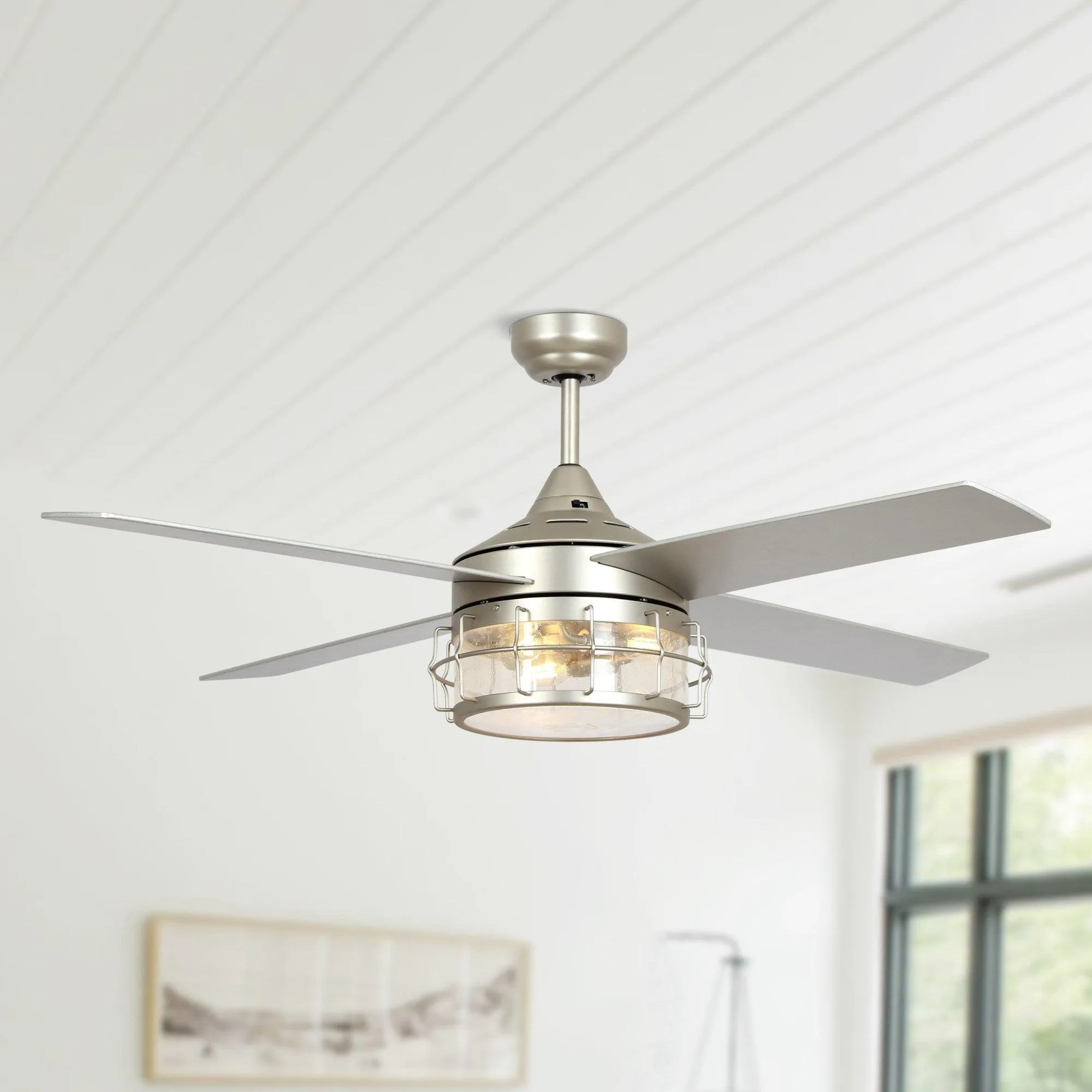 52" Celentano Industrial Downrod Mount Reversible Ceiling Fan with Lighting and Remote Control