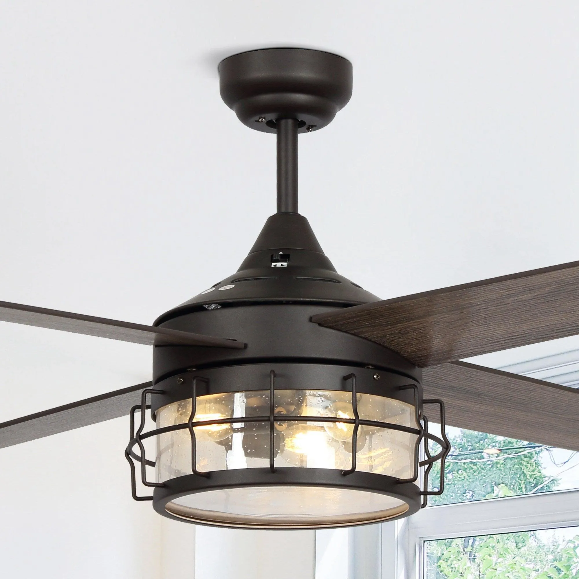 52" Celentano Industrial Downrod Mount Reversible Ceiling Fan with Lighting and Remote Control