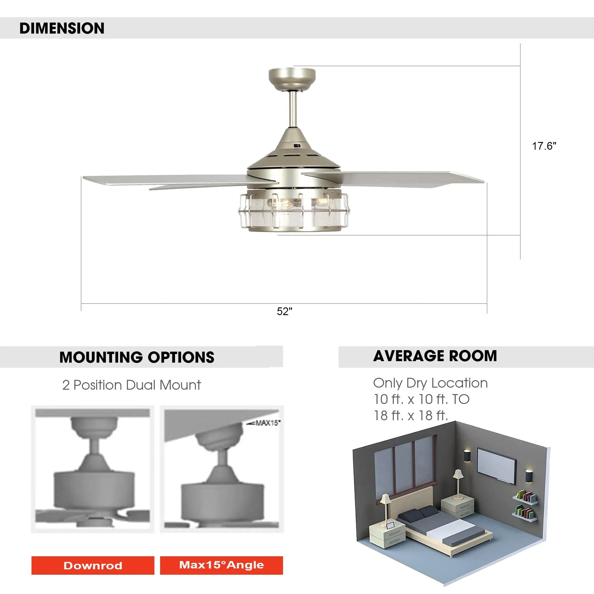 52" Celentano Industrial Downrod Mount Reversible Ceiling Fan with Lighting and Remote Control