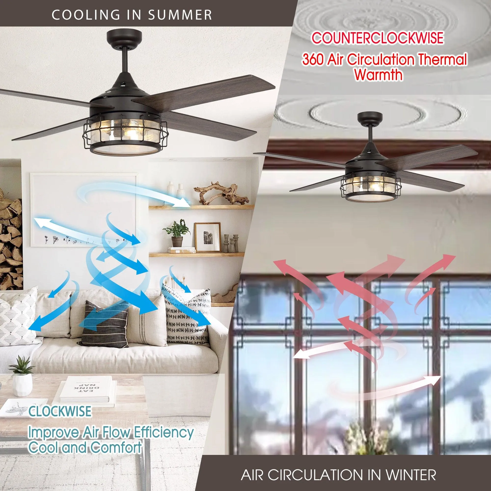 52" Celentano Industrial Downrod Mount Reversible Ceiling Fan with Lighting and Remote Control