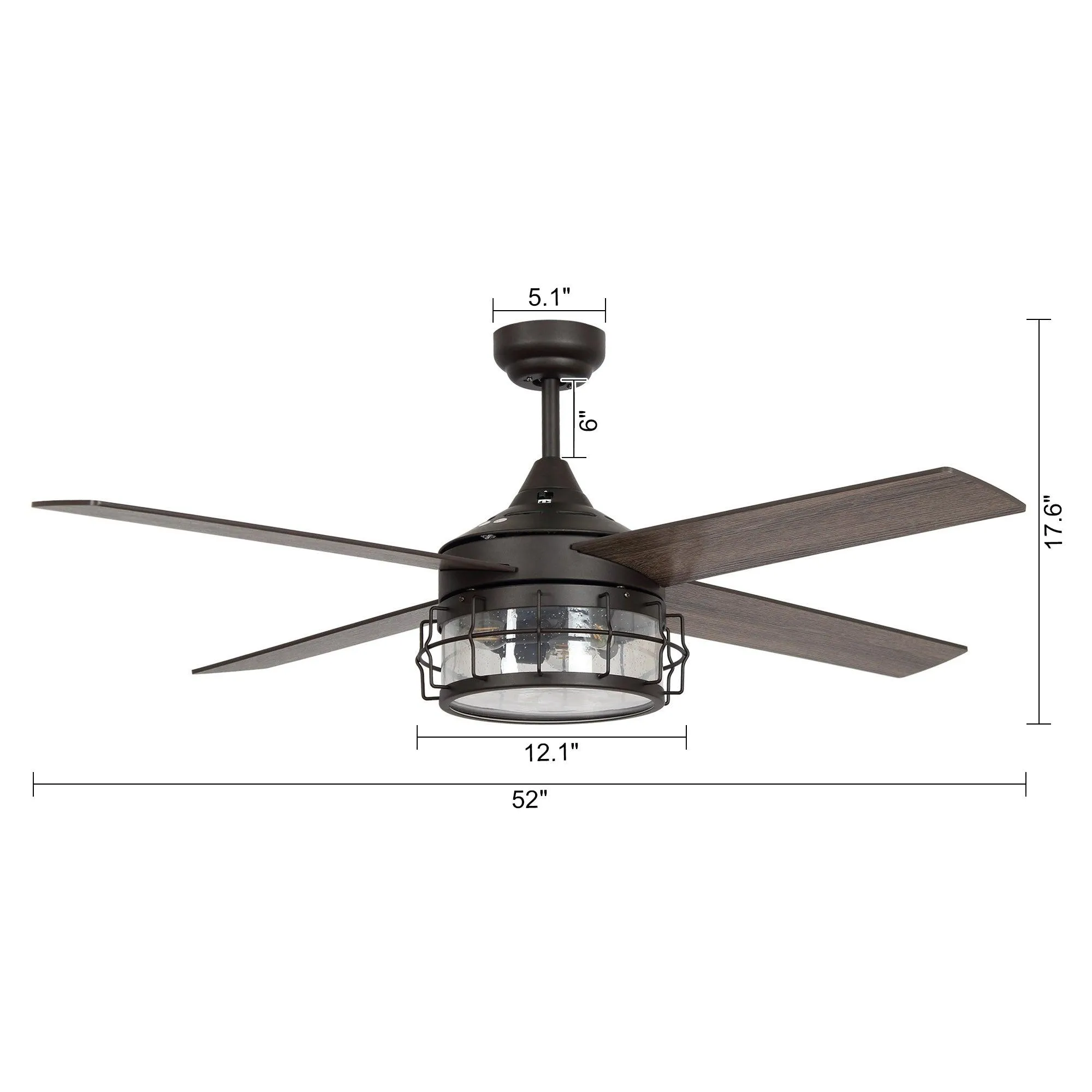 52" Celentano Industrial Downrod Mount Reversible Ceiling Fan with Lighting and Remote Control