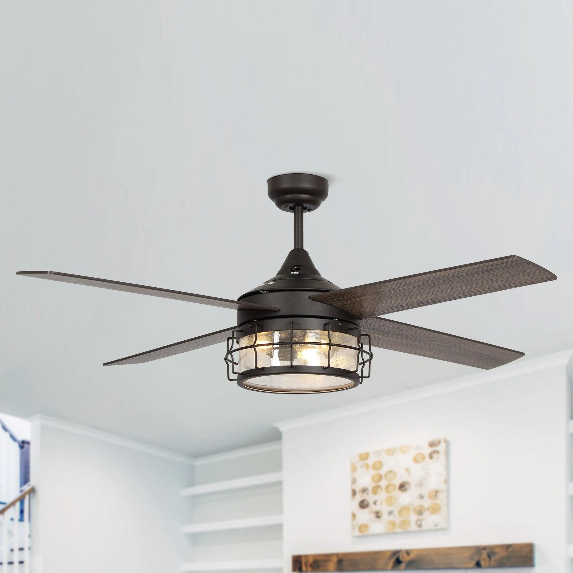 52" Celentano Industrial Downrod Mount Reversible Ceiling Fan with Lighting and Remote Control