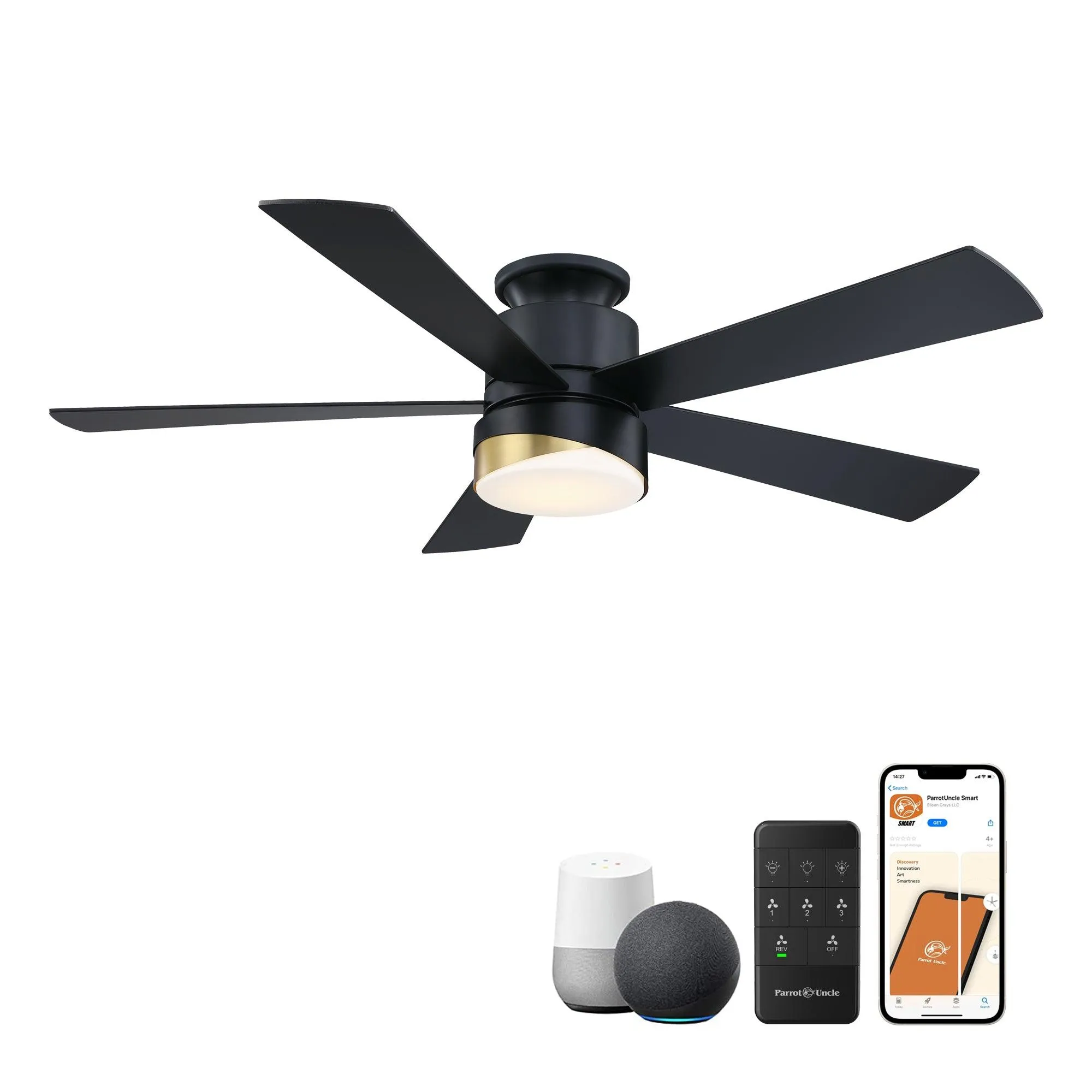 52" Flush Mount Smart Fan with LED Light