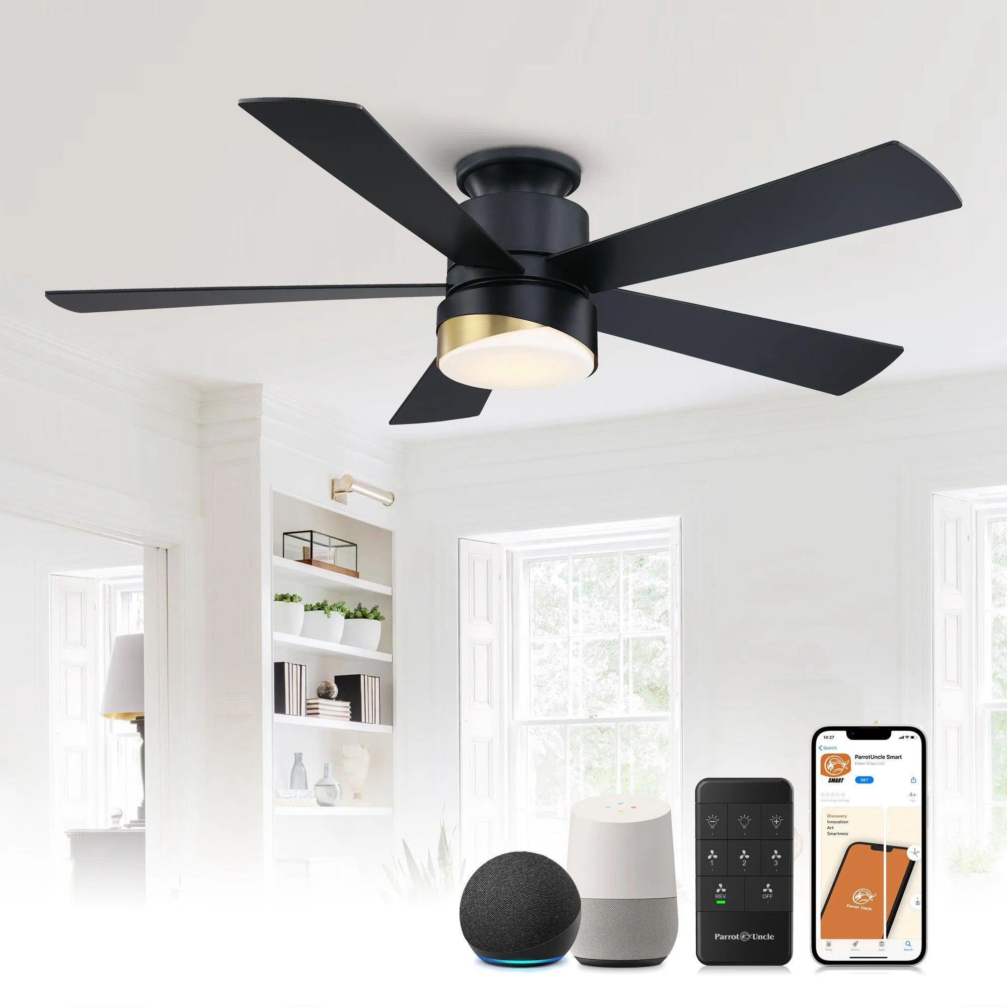 52" Flush Mount Smart Fan with LED Light