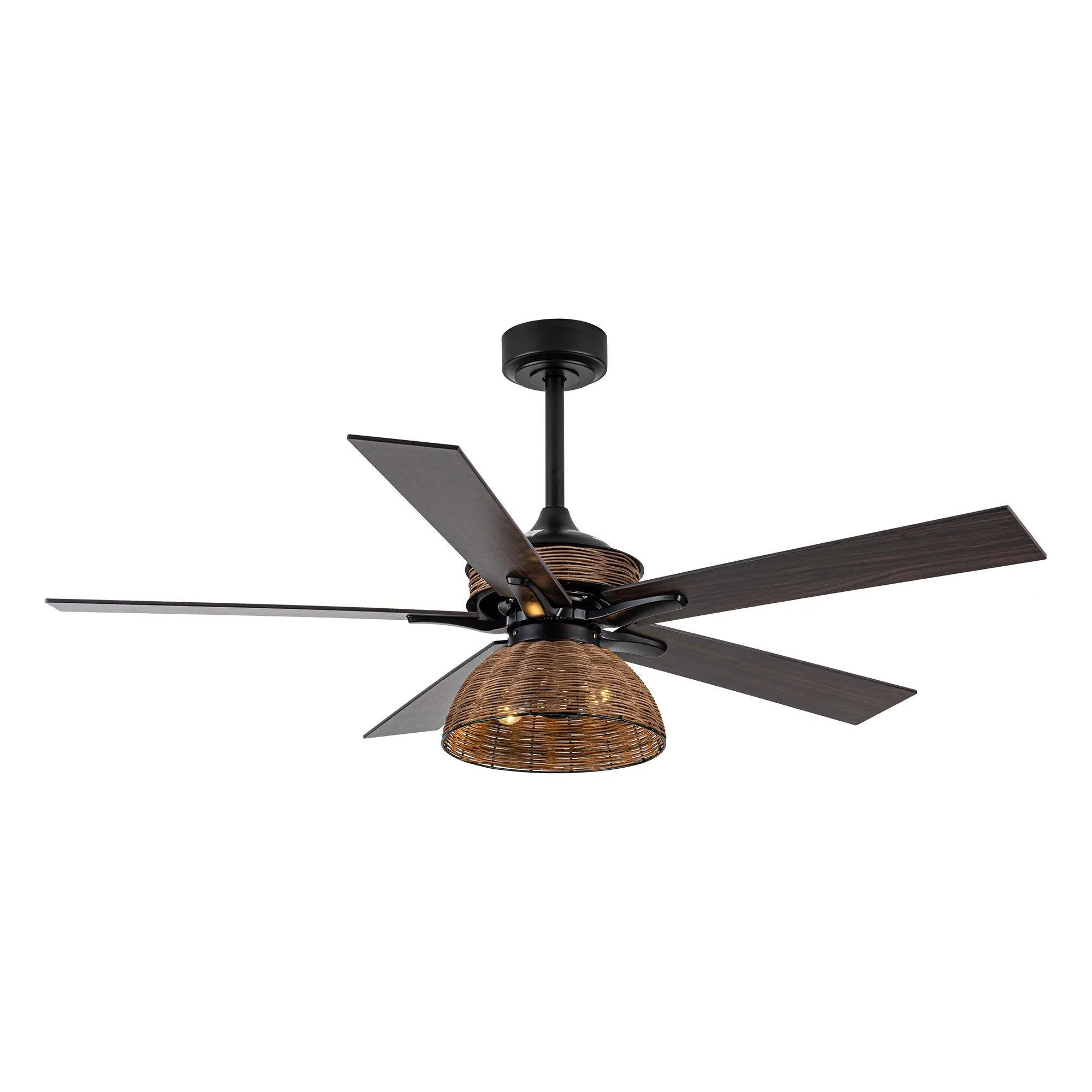 52" Kerala Farmhouse Downrod Mount Reversible Ceiling Fan with Lighting and Remote Control