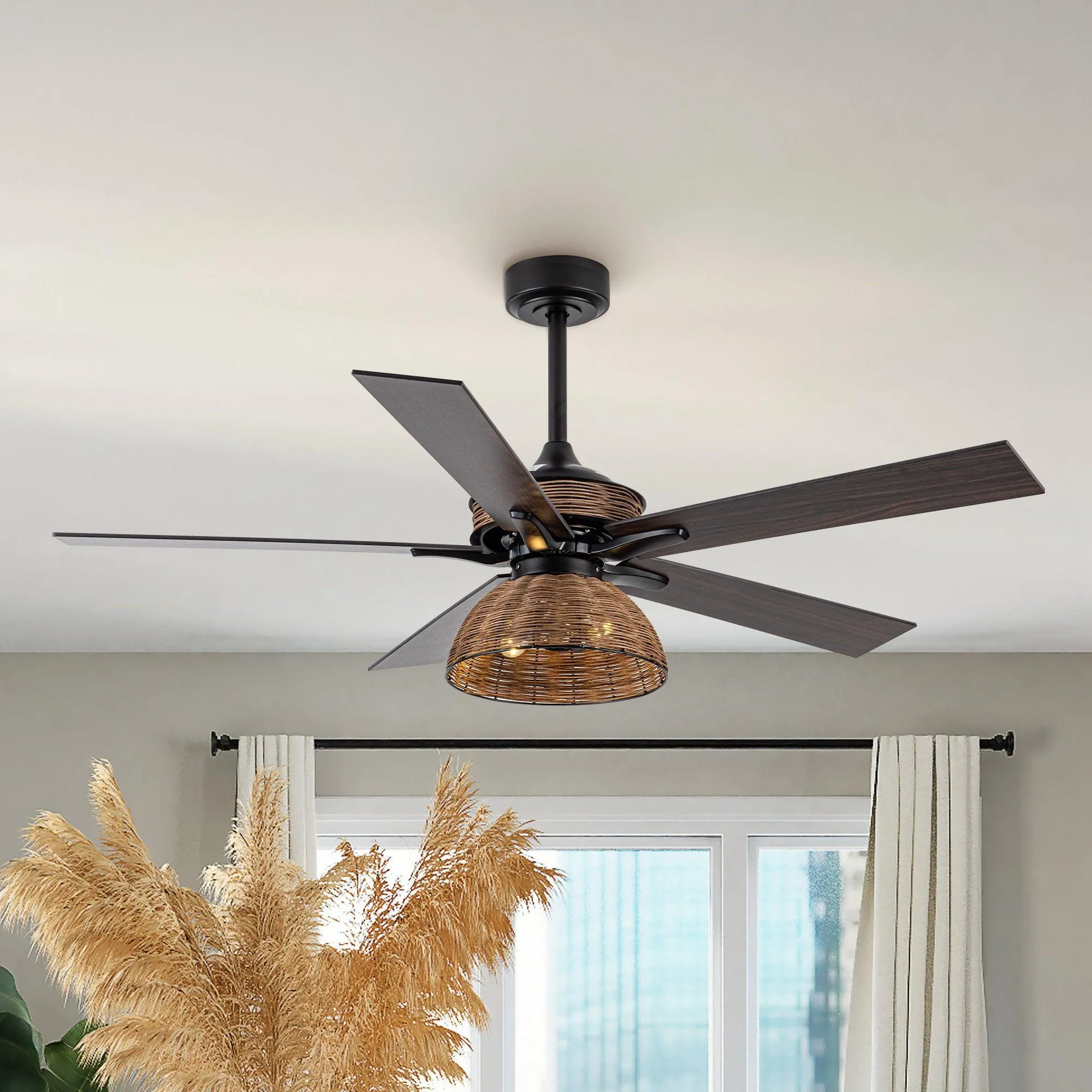 52" Kerala Farmhouse Downrod Mount Reversible Ceiling Fan with Lighting and Remote Control