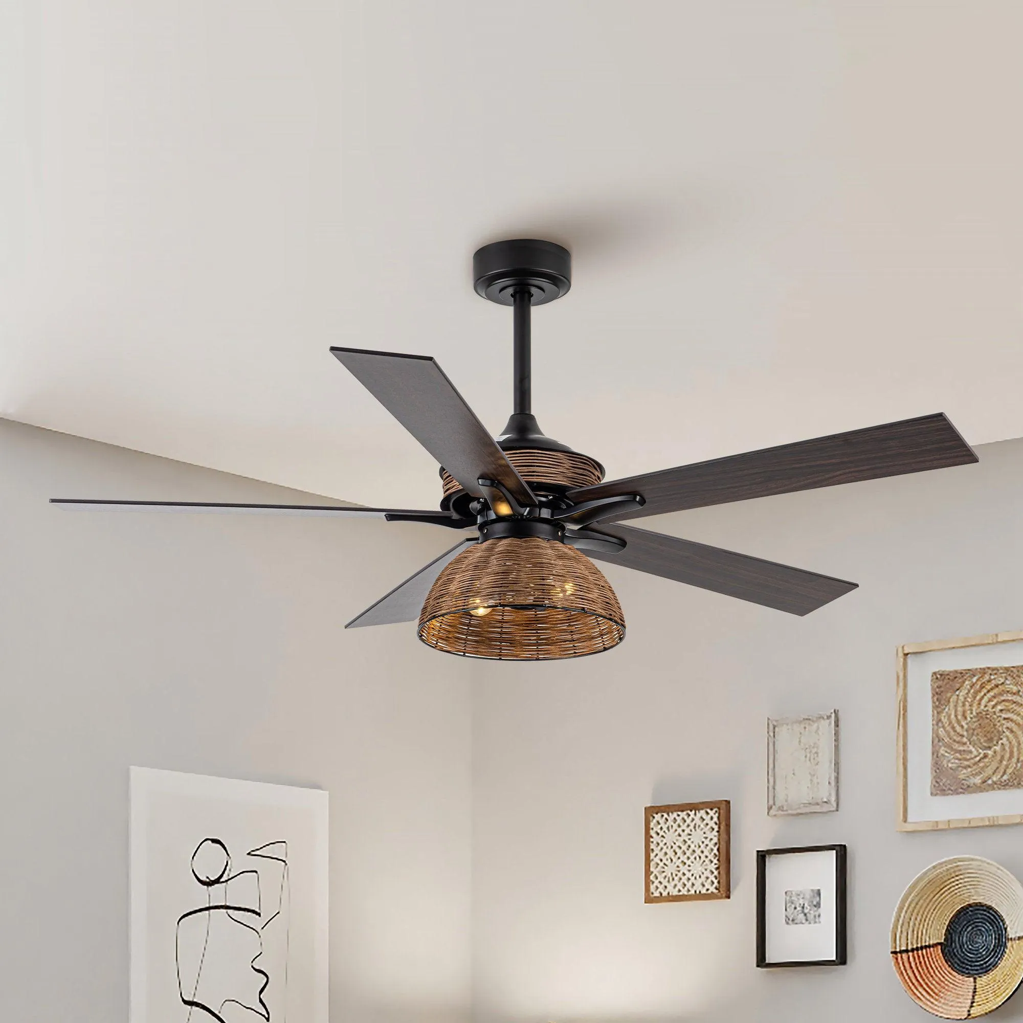 52" Kerala Farmhouse Downrod Mount Reversible Ceiling Fan with Lighting and Remote Control