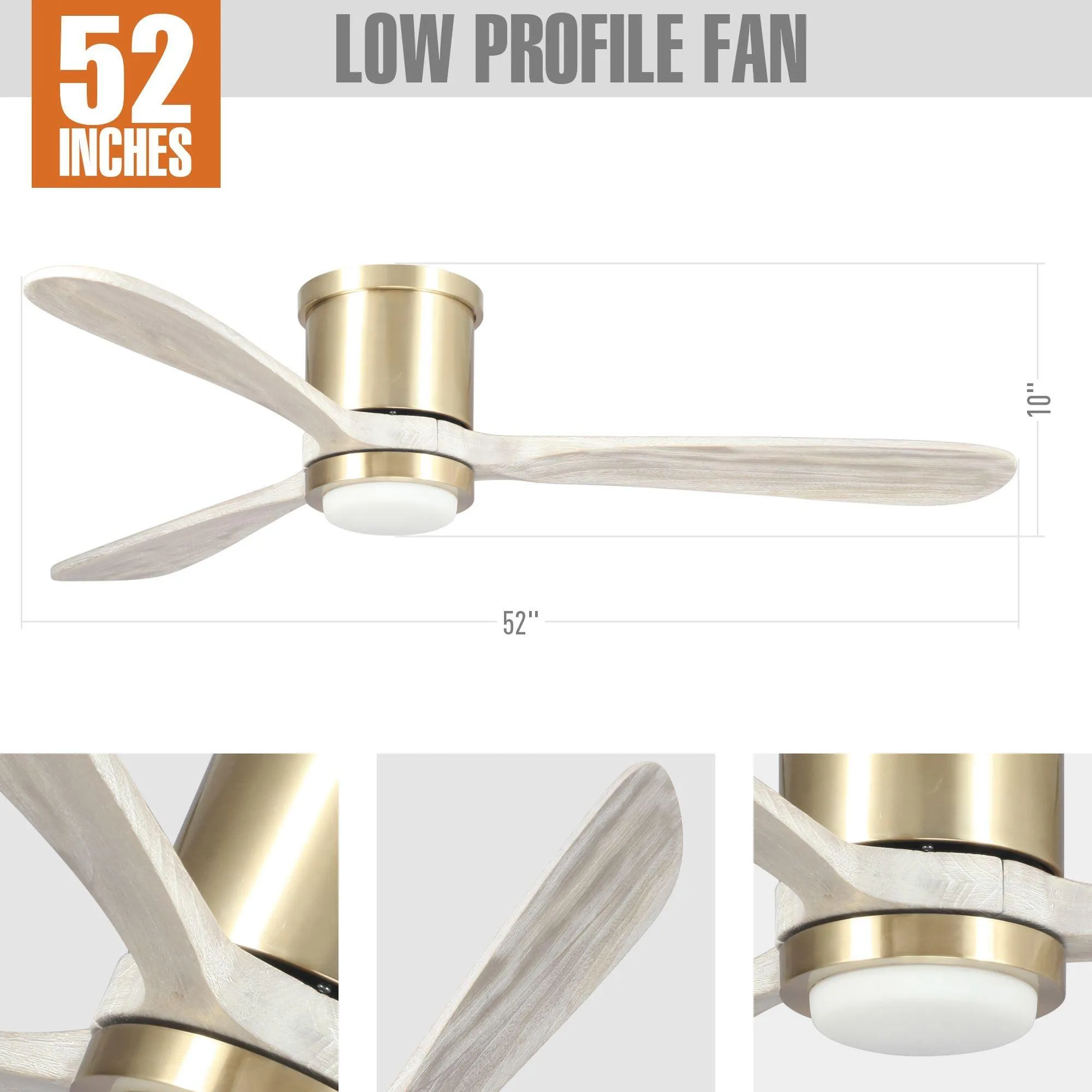 52" Mayna Modern Flush Mount Reversible Ceiling Fan with LED Lighting and Remote Control