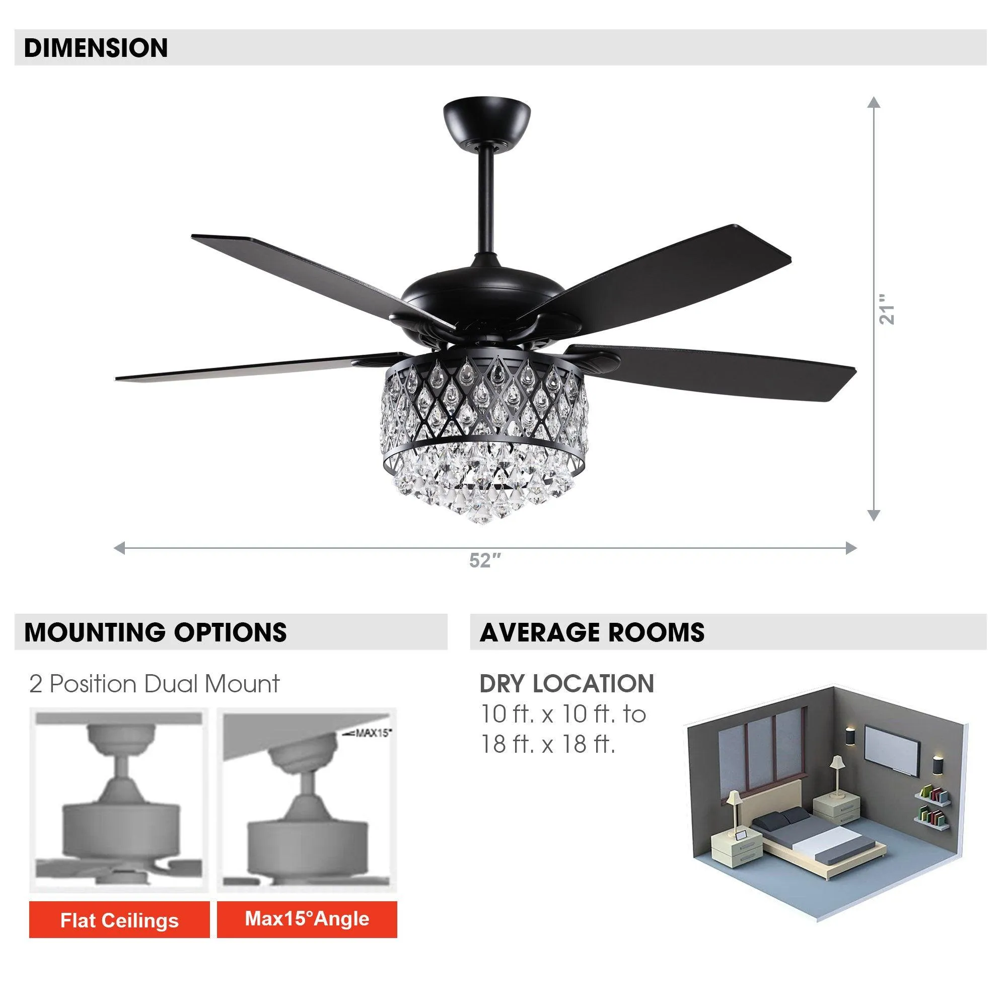 52" Wethington Modern Downrod Mount Reversible Crystal Ceiling Fan with Lighting and Remote Control