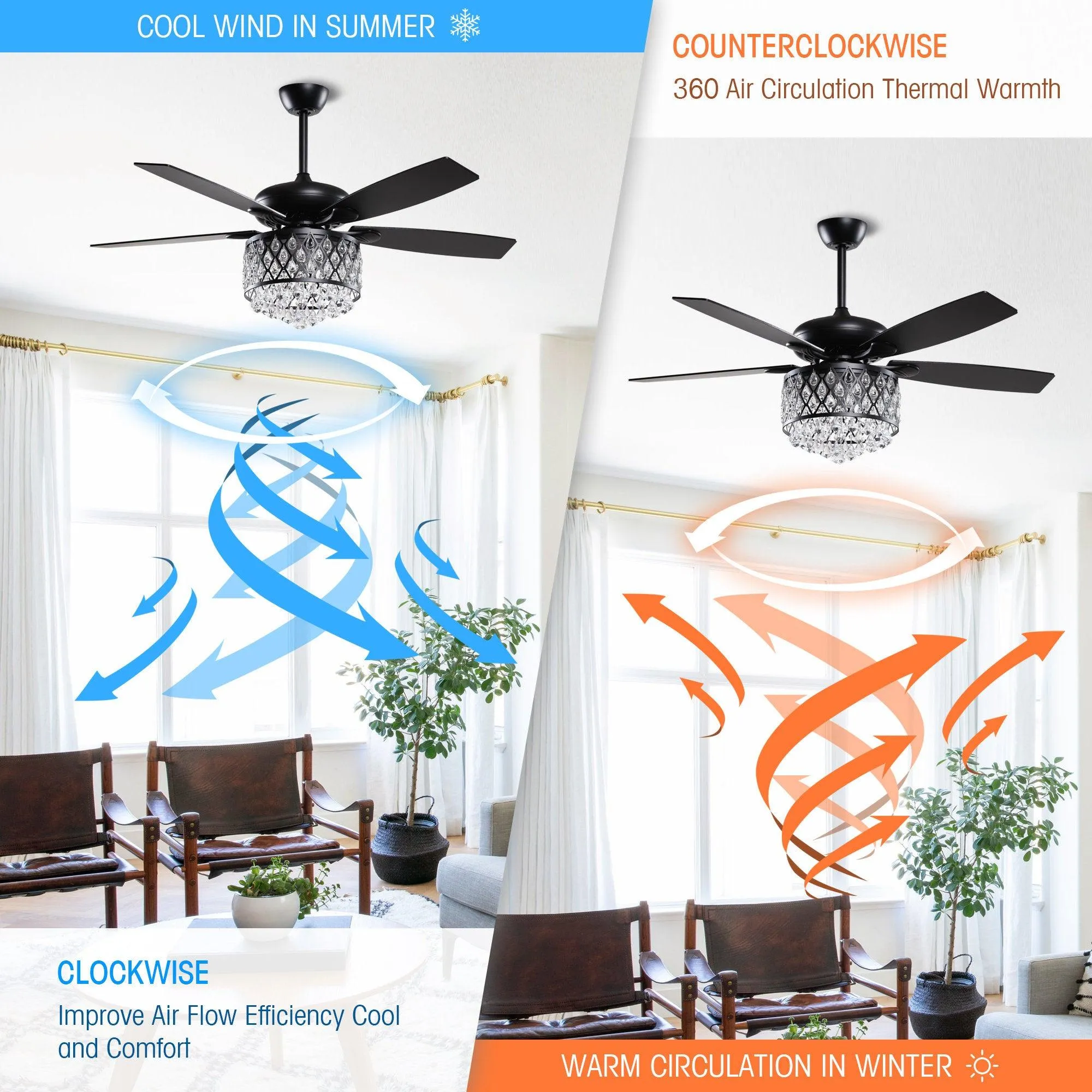 52" Wethington Modern Downrod Mount Reversible Crystal Ceiling Fan with Lighting and Remote Control