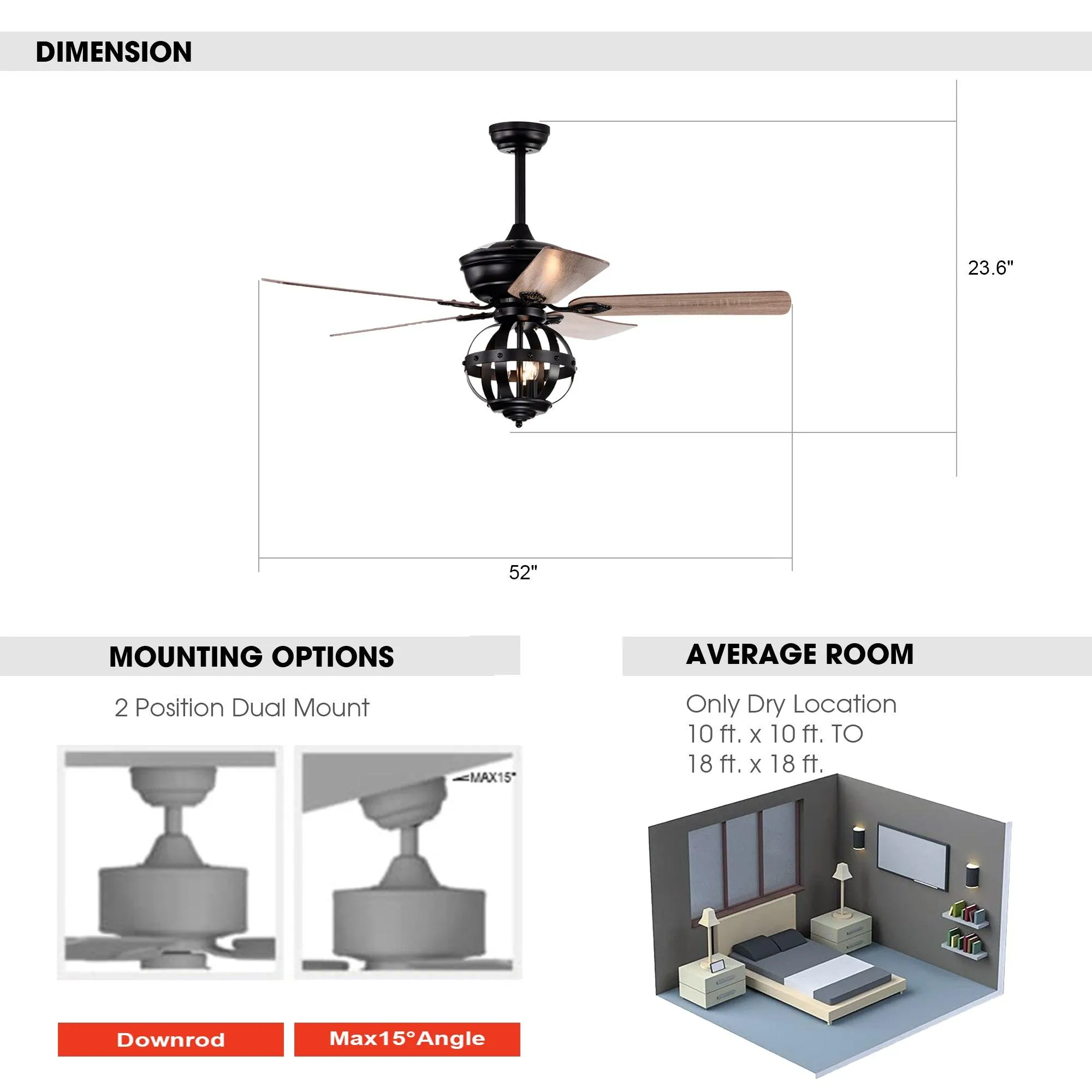 52" Wilburton Industrial Downrod Mount Reversible Ceiling Fan with Lighting and Remote Control